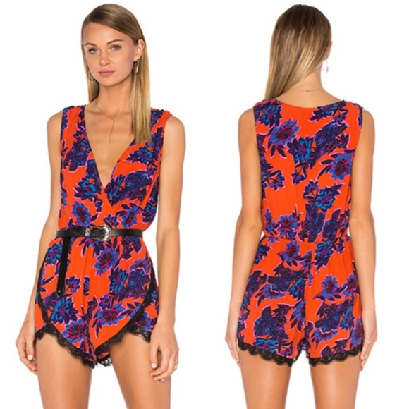 Lovers + Friends Pants - Lovers + Friends Can't Let Go Orange Floral Romper